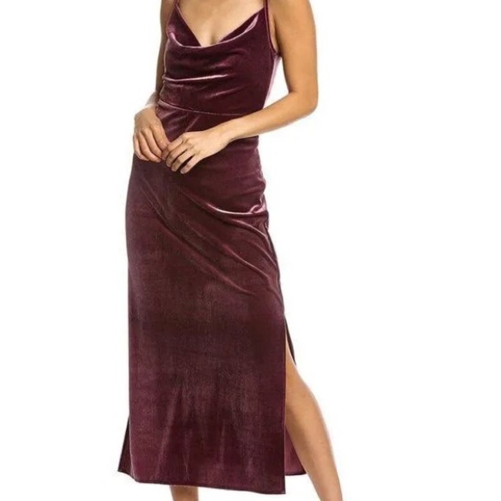 Taylor velvet dress in deep purple. Size 8. Spaghetti straps. Cowl neck. NWOT